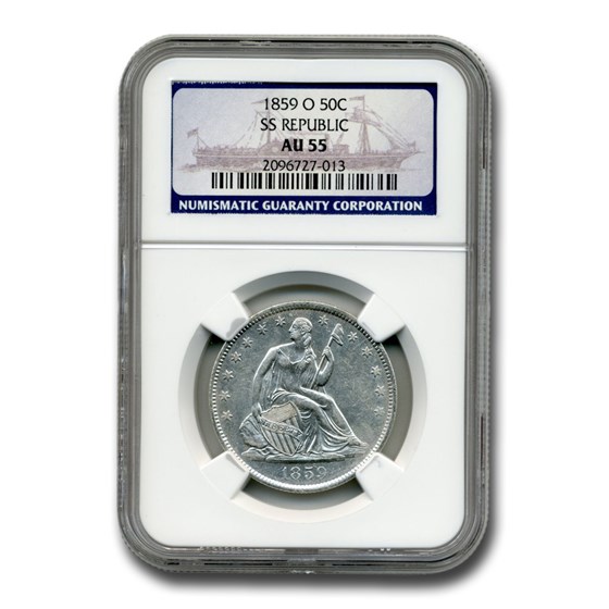 1859-O Liberty Seated Half Dollar AU-55 NGC (SS Republic) 1859-O Liberty Seated Half Dollar AU-55 NGC (SS Republic)